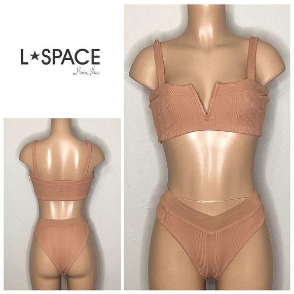 New. L*SPACE tan ribbed bikini. DD-top/M-bottom. Retails $198 - Picture 1 of 9